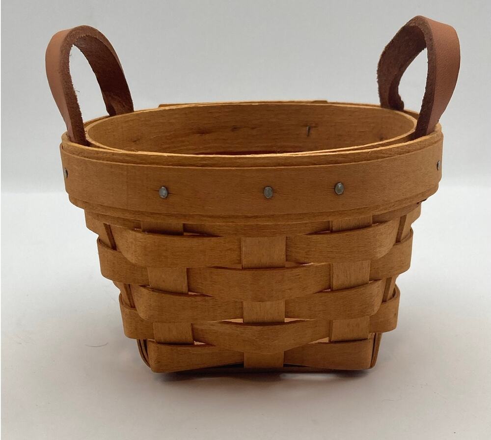 Vintage 1997 Longaberger Small Round Button Basket Leather Handles
